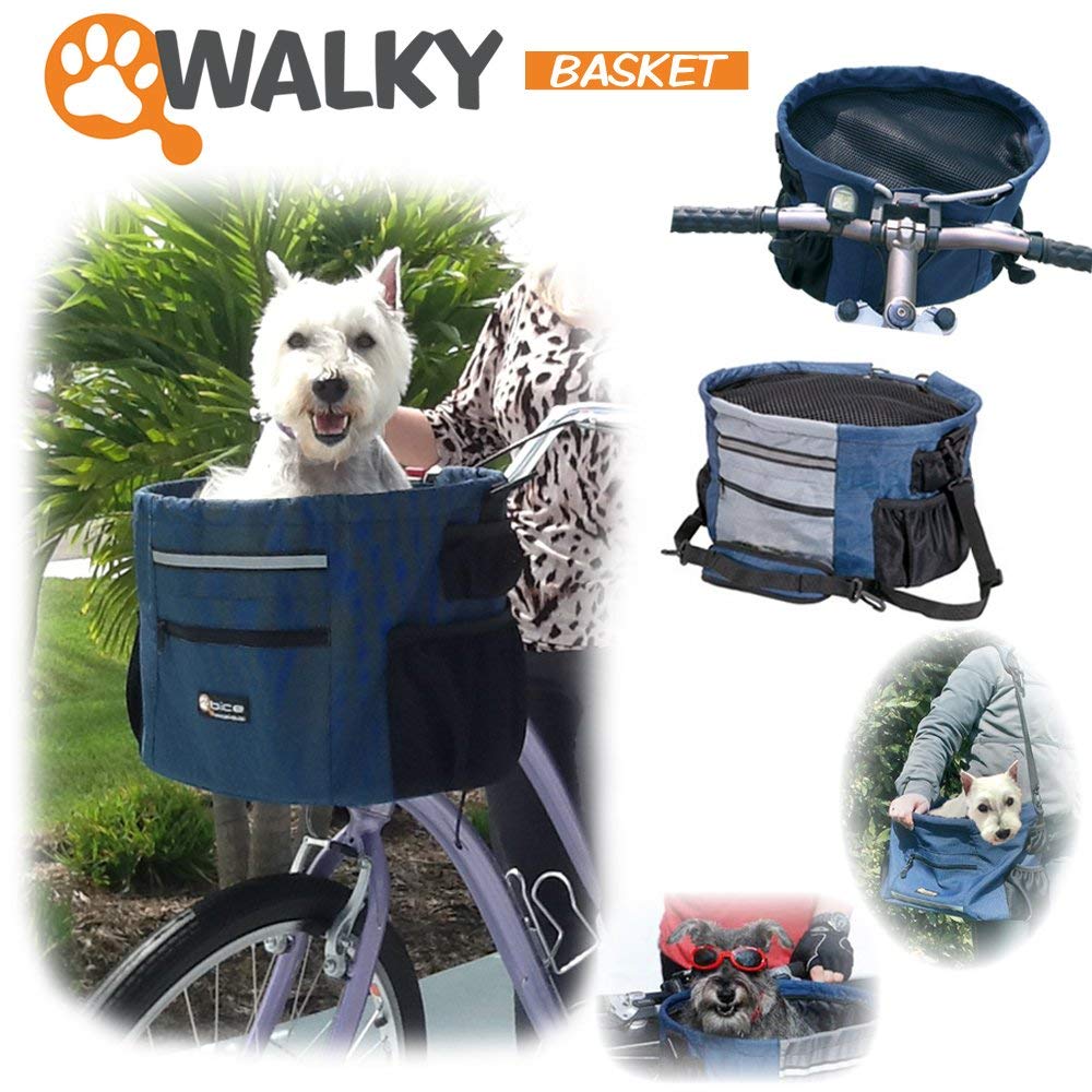 Walky Basket Pet Dog Bicycle Bike Basket & Carrier Easy Click Release Mounting- Up to 15lbs 15.5 Wide x 10 Depth