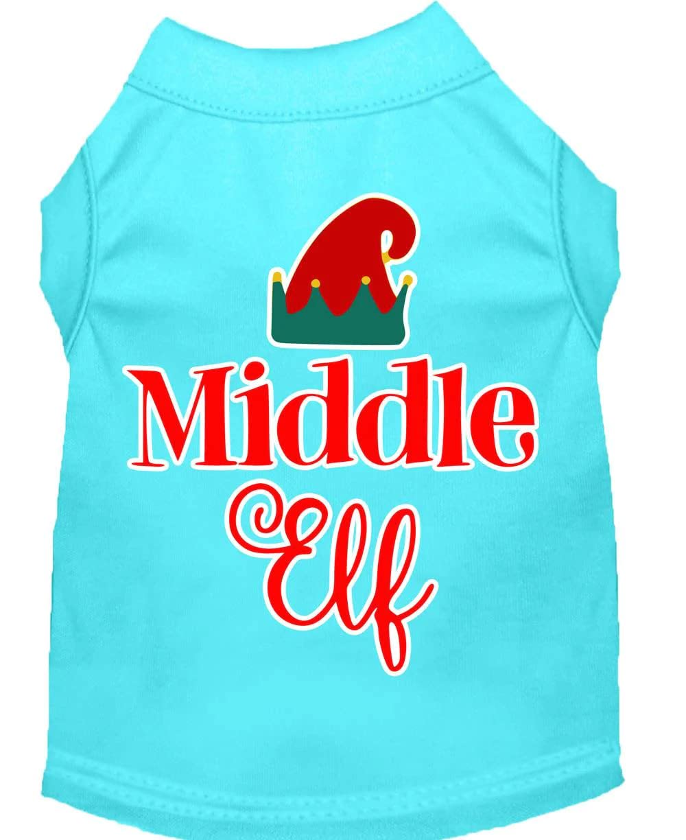 Christmas Pet Dog & Cat Shirt Screen Printed, "Middle Elf" Blue SM (3-6 lbs.)