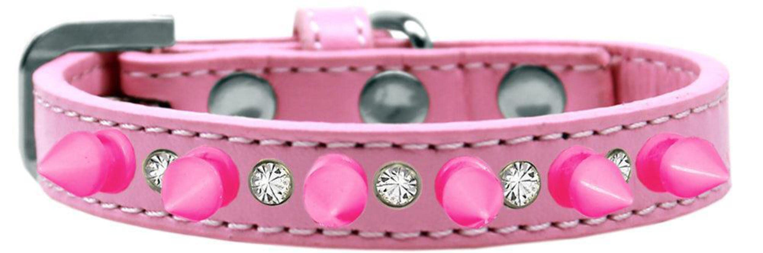 Mirage Pet Products Crystal and Bright Pink Spikes Dog Collar, Size 14, Aqua