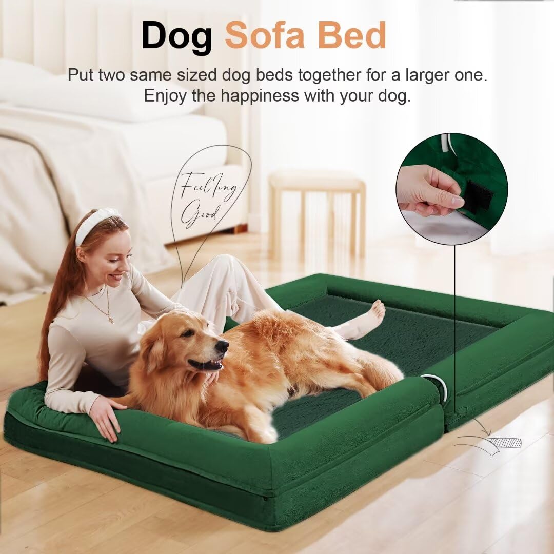 Large Dog Bed Orthopedic Washable: Beds Bolster Xl Bed Medium Large Dogs Egg Crate Foam Couch Sofa Waterproof With Removable Cover - Emerald