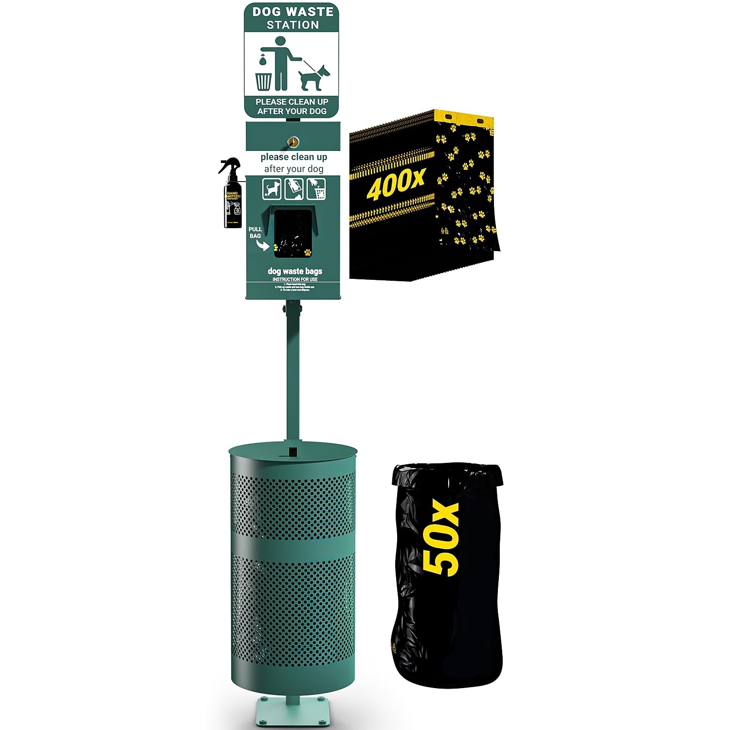 Pet Waste Station with Lidded Trash Can