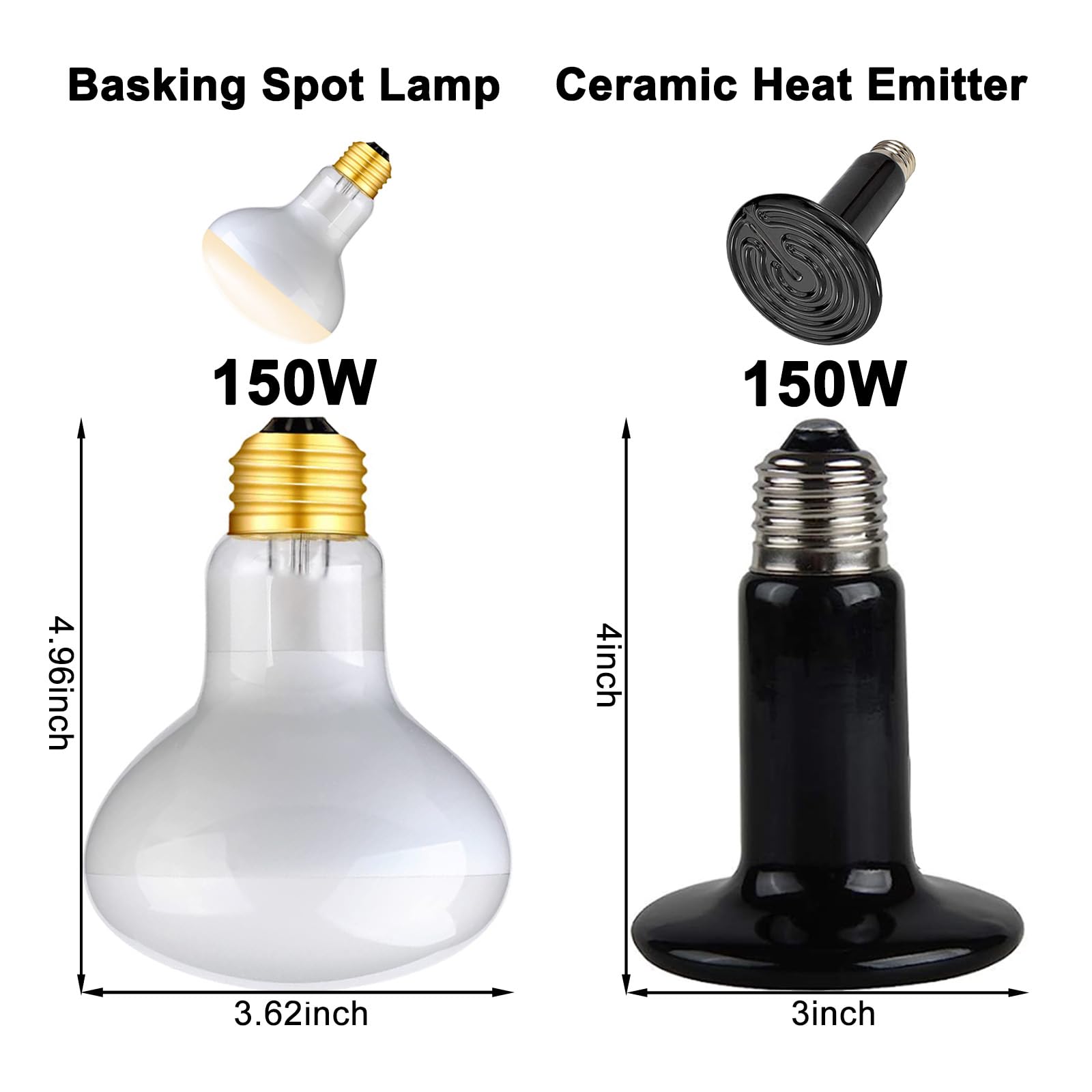 DXOPHIEX Dual Reptile Light Fixture with 150W Bulb & Ceramic Emitter, Black, Model DLF15-04 for Lizards, Snakes, and Chameleons