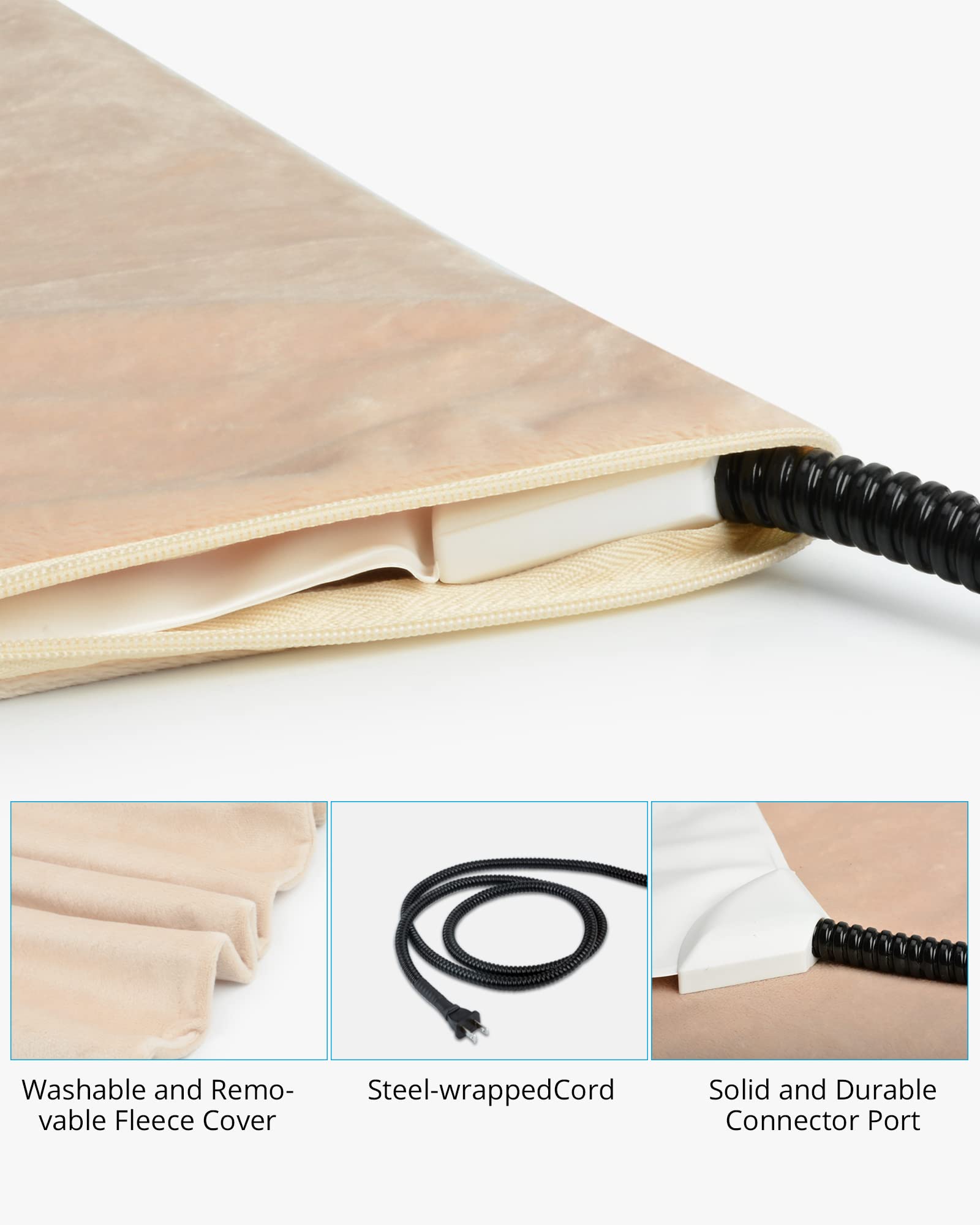 Nicrew Pet Heating Pad For Dogs And Cats, Heated Cat Bed With Steel-Wrapped Cord And Soft Fleece Cover, 17.7 X 15.7 In, 30 Watts