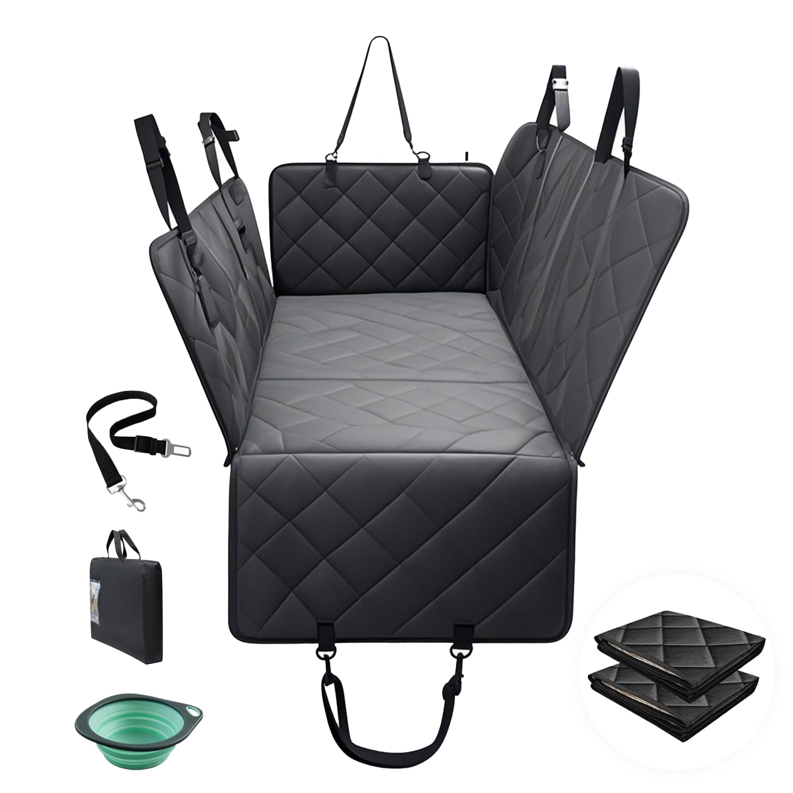 Isagapoy Back Seat Extender For Dogs - Large Space, Hard Bottom Pet Car Seat Cover (Holds 400Lbs) With Removable Soft Blankets &