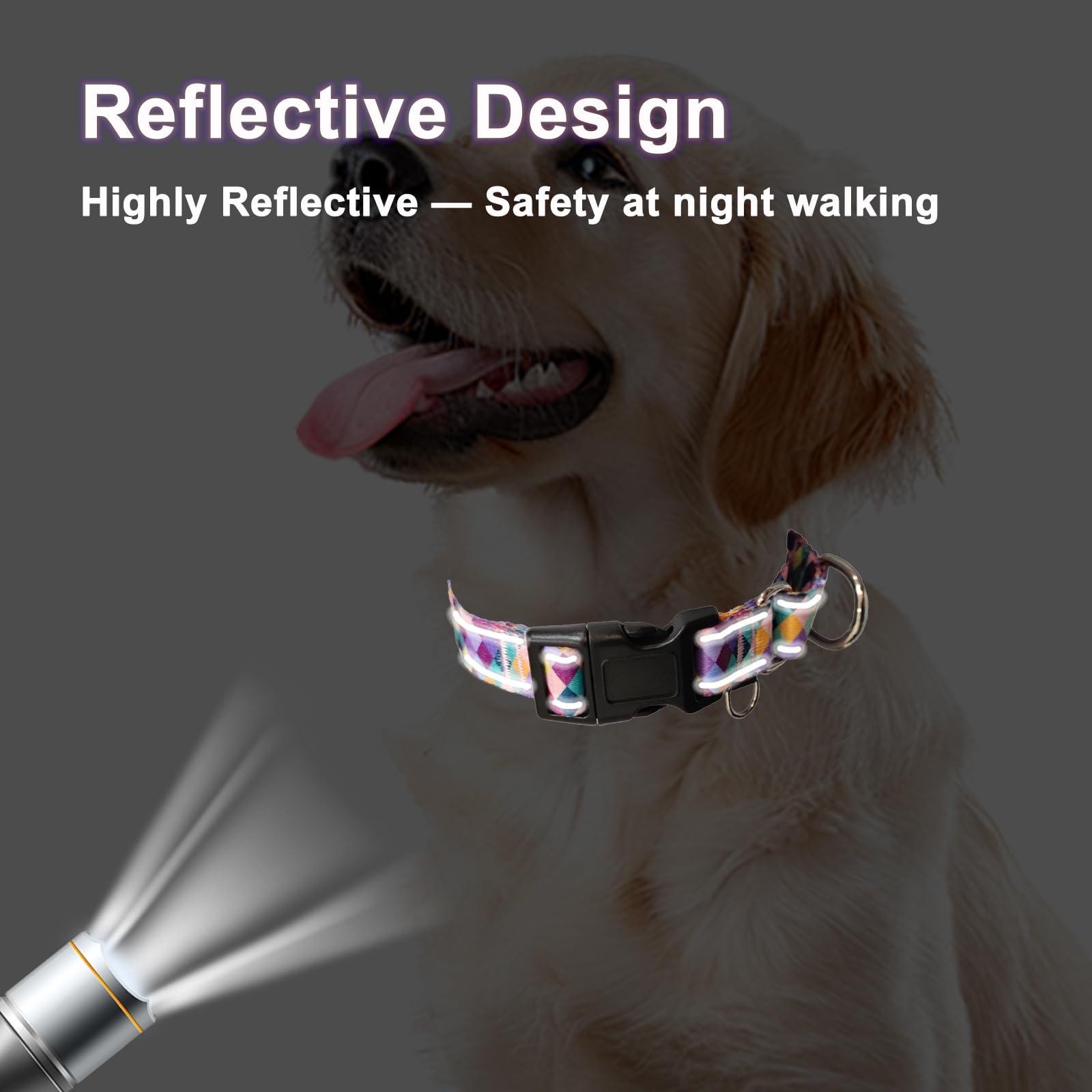 Fidohug Reflective Martingale Collar For Dogs With Quick Release Buckle No Pull Training Dog Collars (Colorful Geometric, Small)