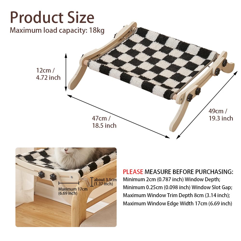 Curtainboro Cat Window Perch, No Screws Easy to Adjust & Assemble, Adjust Wooden Seat for Kitten Bedside Windowsill, Wooden Cats