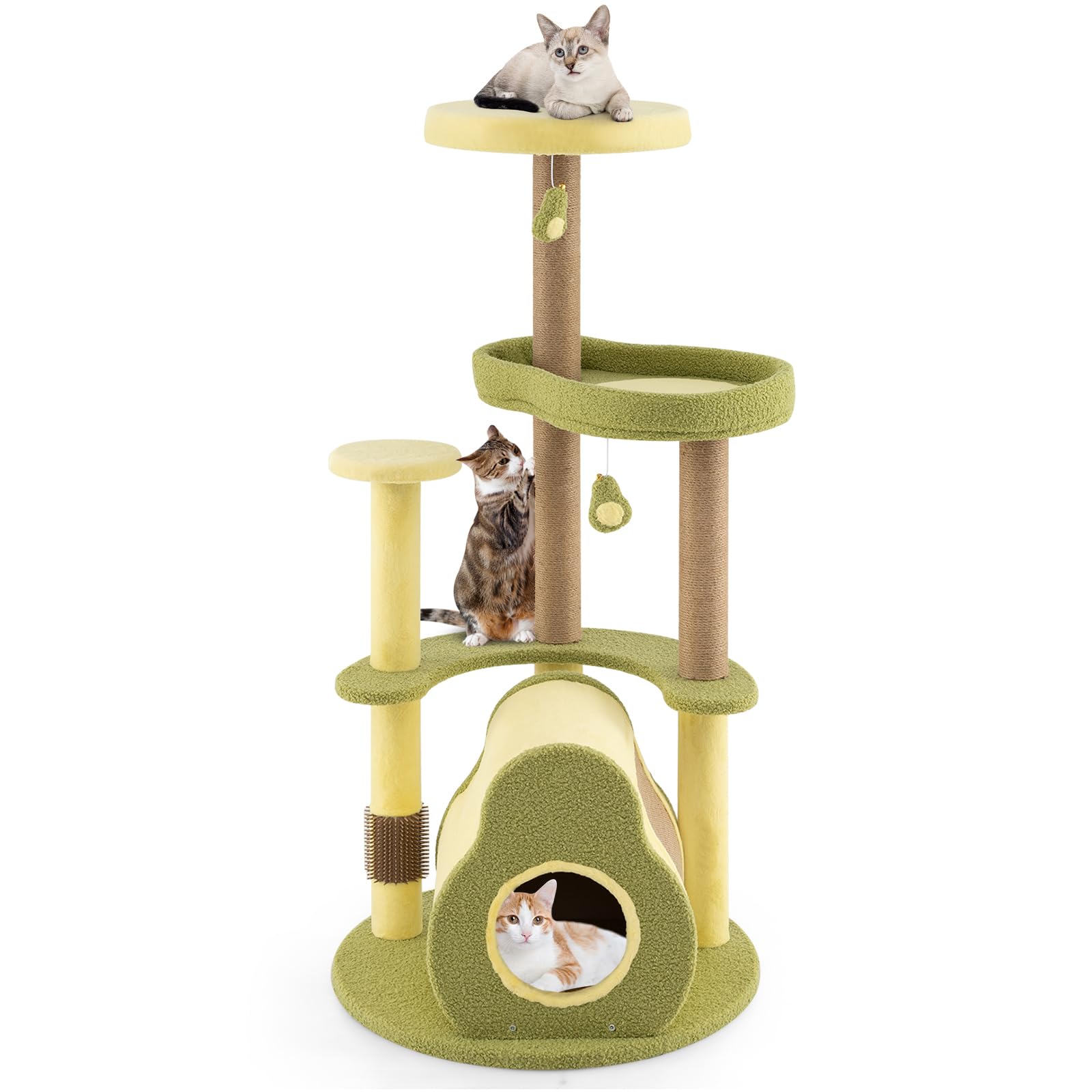 PETSITE 49-inch Avocado-Themed Cat Tree, Multi-Level Modern Cat Tower with Jute Scratching Posts, Cat Condo, Self Groomer Brush,