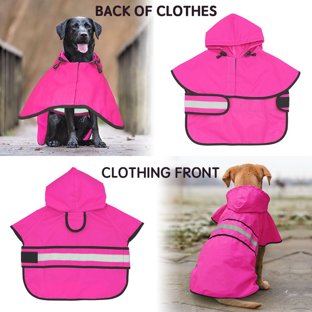 Candofly Reflective Dog Raincoat - Waterproof Dog Rain Jacket With Leash Hole, Hooded Dogs Ponch Slicker For Large Dogs (Pink, X