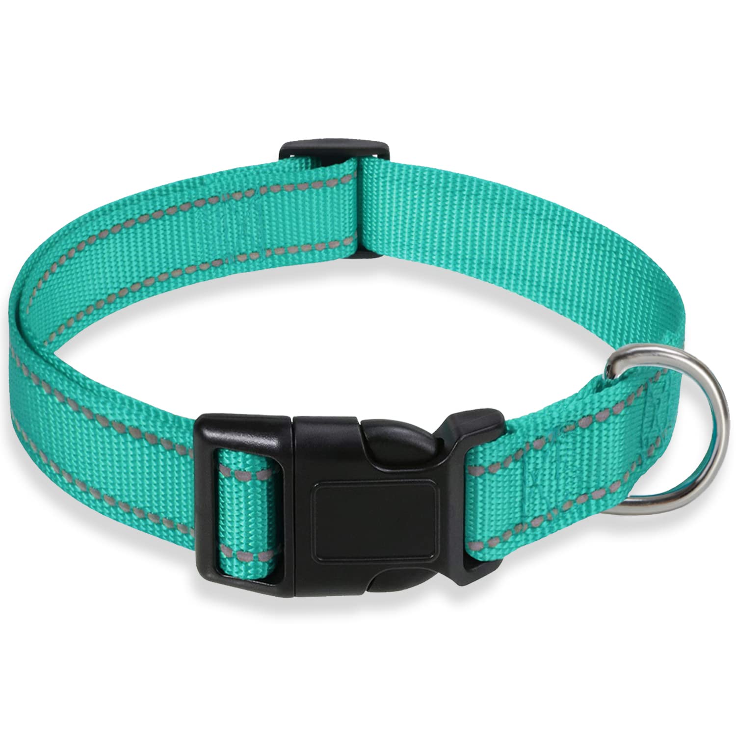 Reflective Dog Collar With Buckle Adjustable Safety Nylon Collars For Small Medium Large Dogs, Teal Xxs