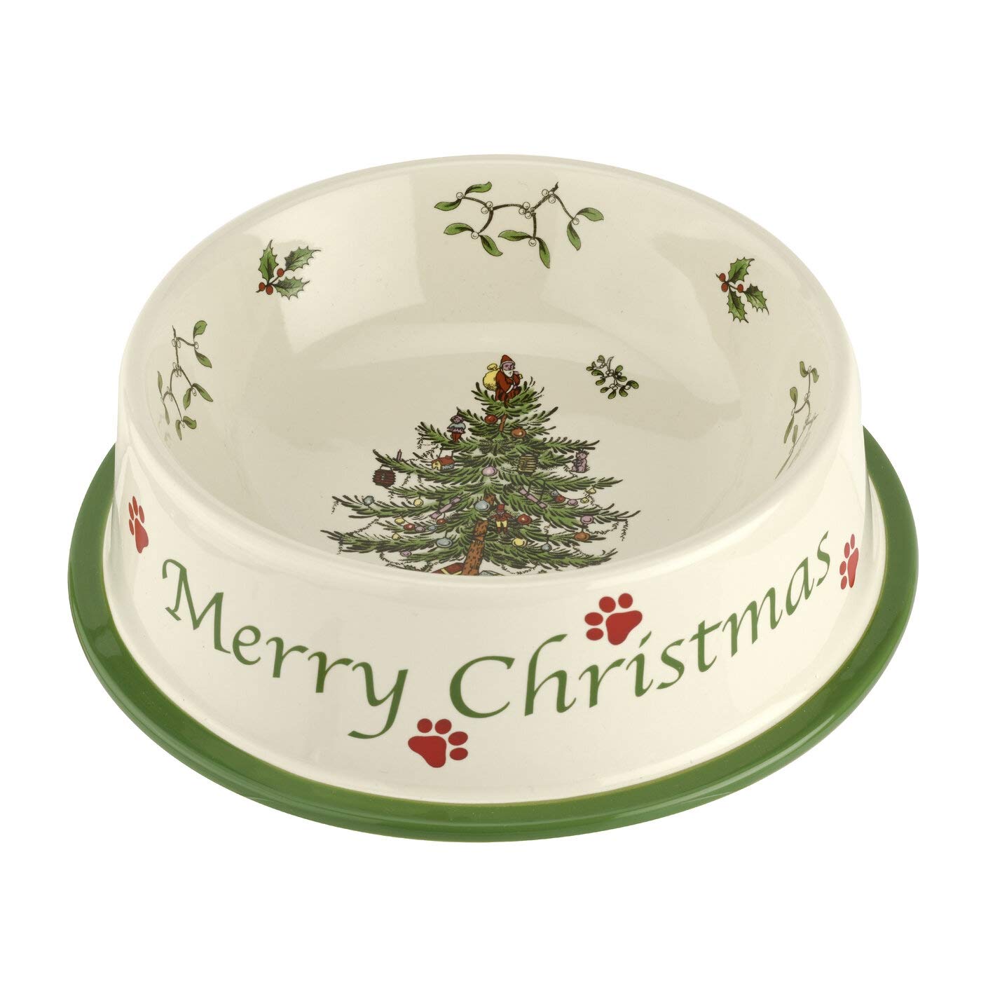Spode Christmas Tree Pet Bowl  8.5 - Inch Pet Feeding Dish  Pet Food and Water Dish  Dog and Cat Food Bowl  Made from Stoneware 