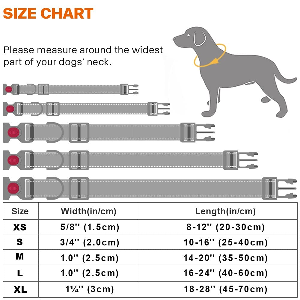 Taglory Reflective Dog Collar With Safety Locking Buckle, Adjustable Nylon Pet Collars For Large Dogs Female Male, Turquoise, L