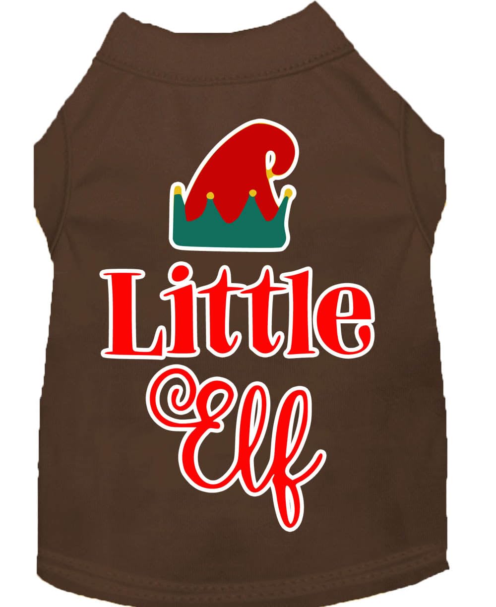 Christmas Pet Dog & Cat Shirt Screen Printed, "Little Elf" Brown LG (10-14 lbs.)