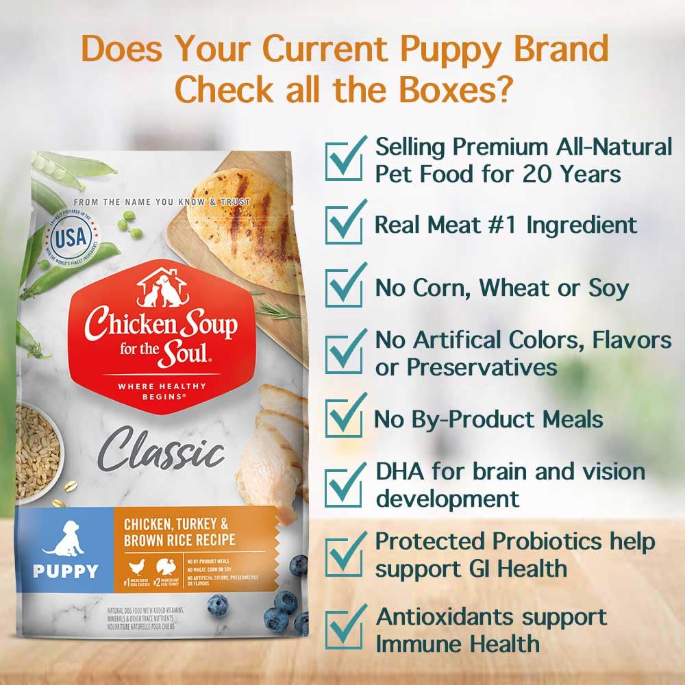 Chicken Soup for The Soul All Natural Premium Dry Puppy Food, Real Meat First Ingredient, No by-Products, Supports Brain Develop