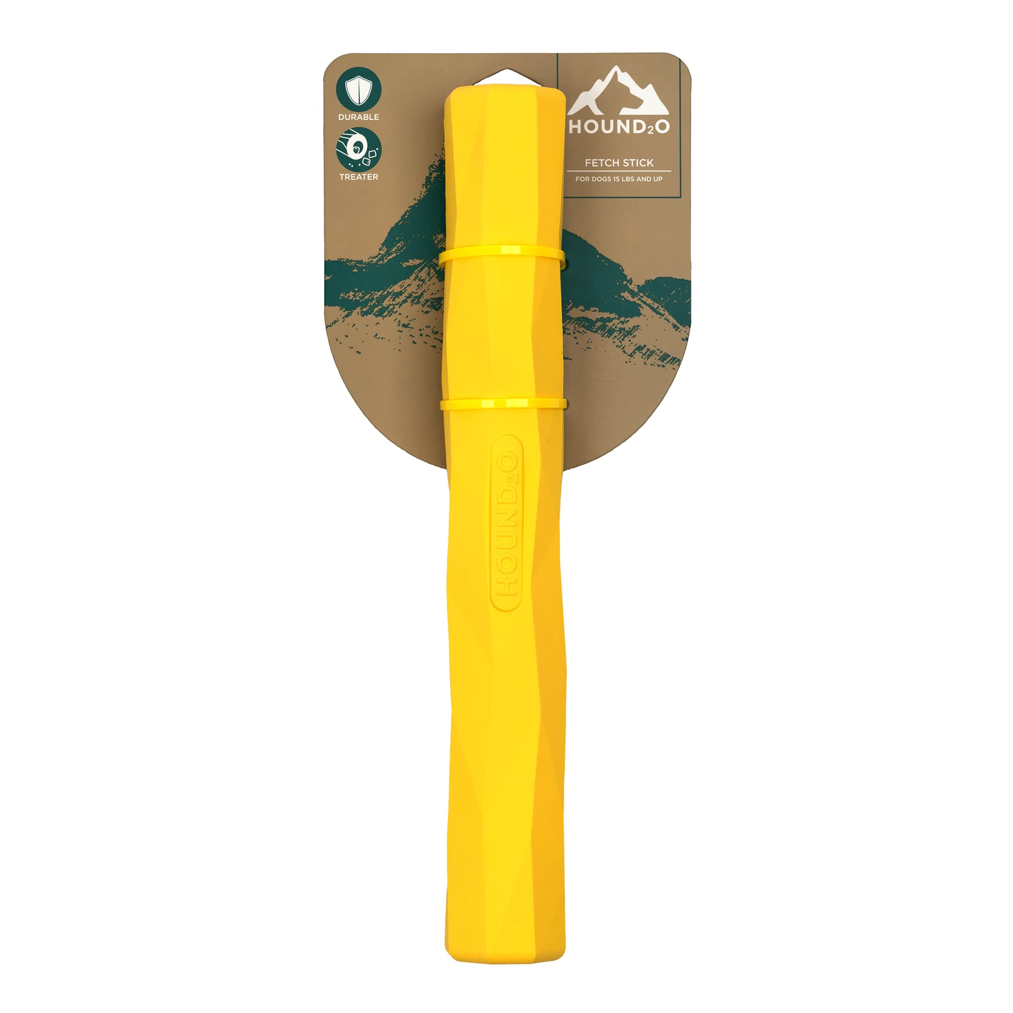 Hound2O Dog Chew Toys - Fetch Stick, Yellow - Tough, Engaging, & Interactive Toy for All Breeds - Chew, Chase, & Fetch - Durable