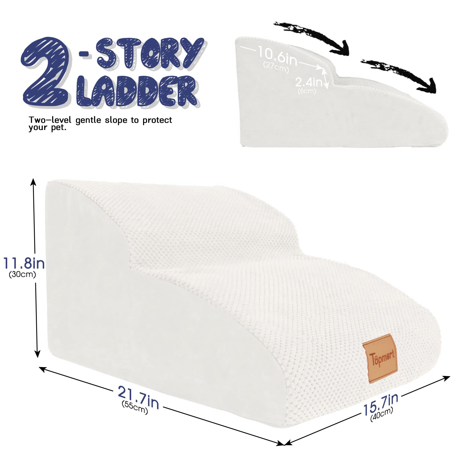 Topmart High Density Extended Foam Dog Ramp&Steps 2 Tiers,11.8 High,Non-Slip Dog Stairs,Soft Foam Dog Ladder with Waterproof Cov