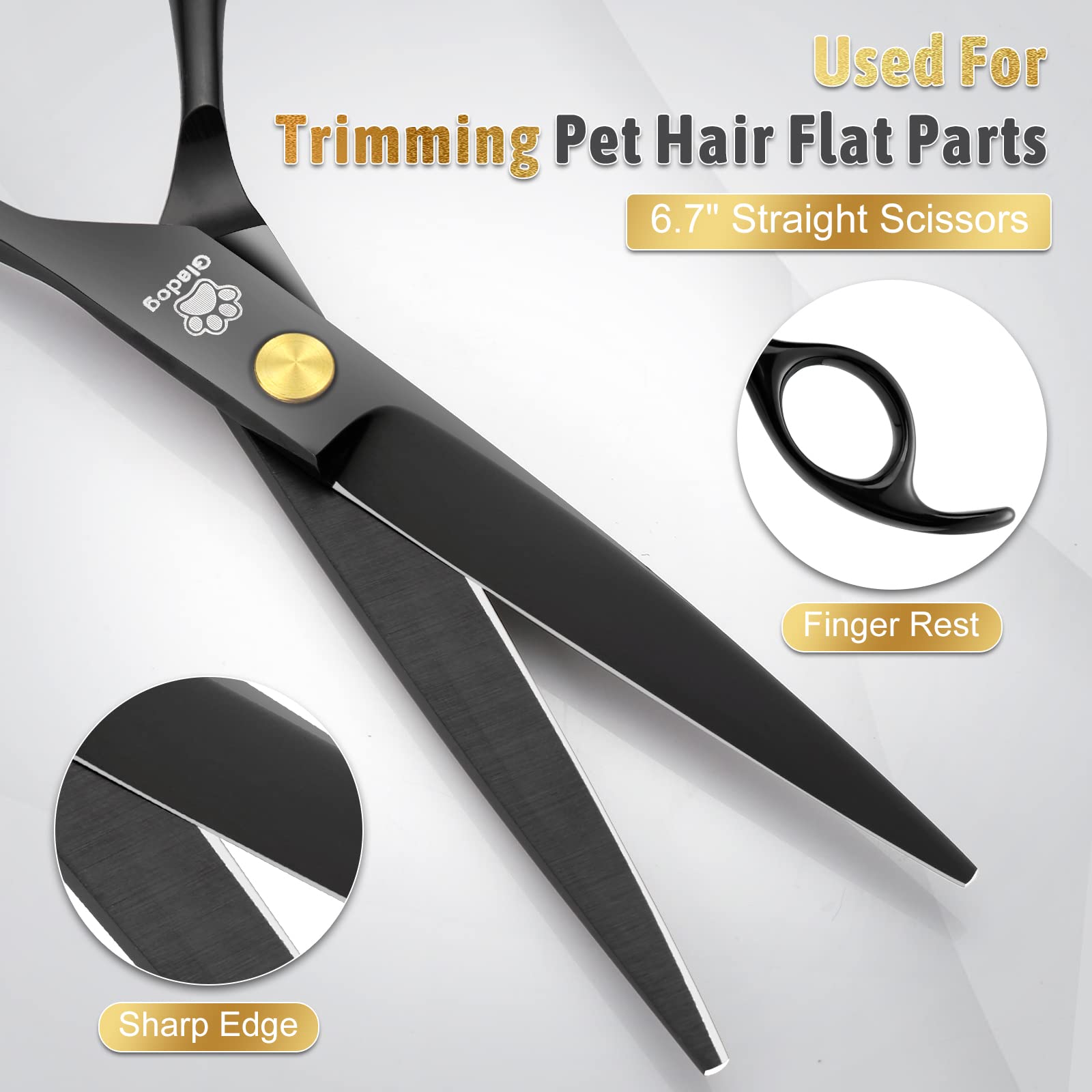 Dog Grooming Scissors Kit With Safety Round Tips, Gladog Professional 5 In 1 Grooming Scissors For Dog