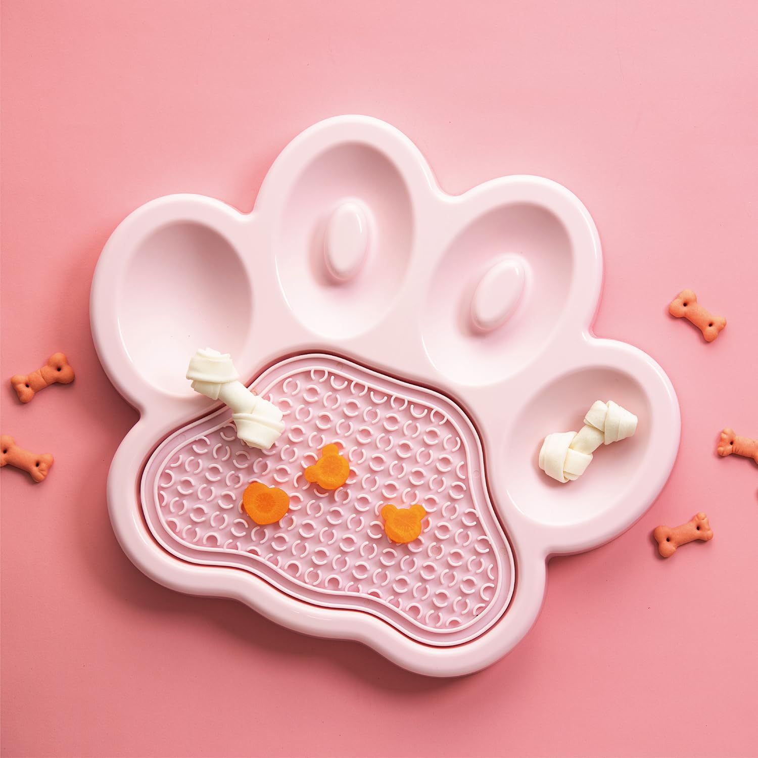 PetDreamHouse PAW 2-in-1 Slow Feeder Interactive Bowl with Removable Lick Mat - Pink