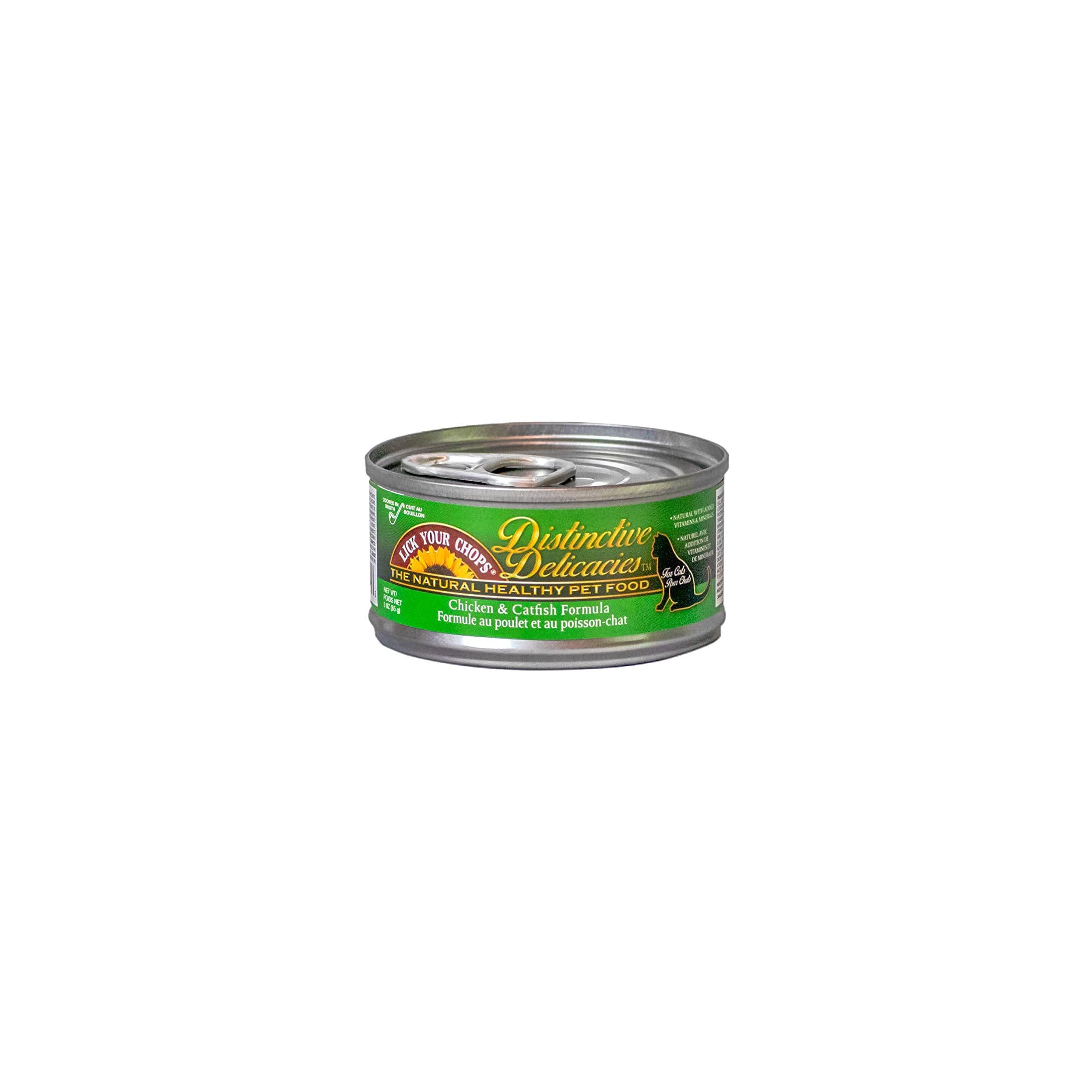 Lick Your Chops Distinctive Delicacies Chicken & Catfish For Cats, 3-Ounce Cans (Pack Of 24)