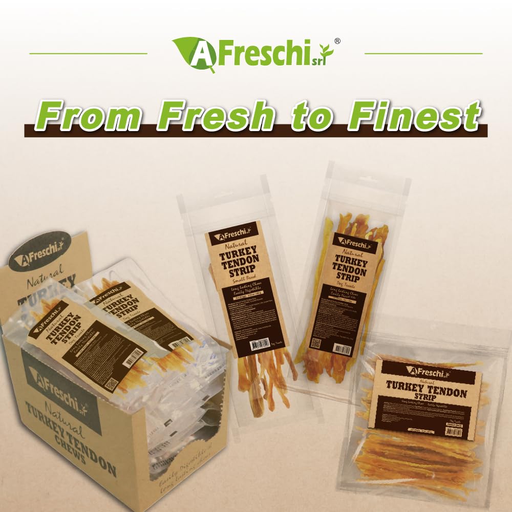 Afreschi Natural Turkey Tendon Strip 10oz, Turkey Sourced from USA, All Natural Puppy Chew, Hypoallergenic, Rawhide Alternative