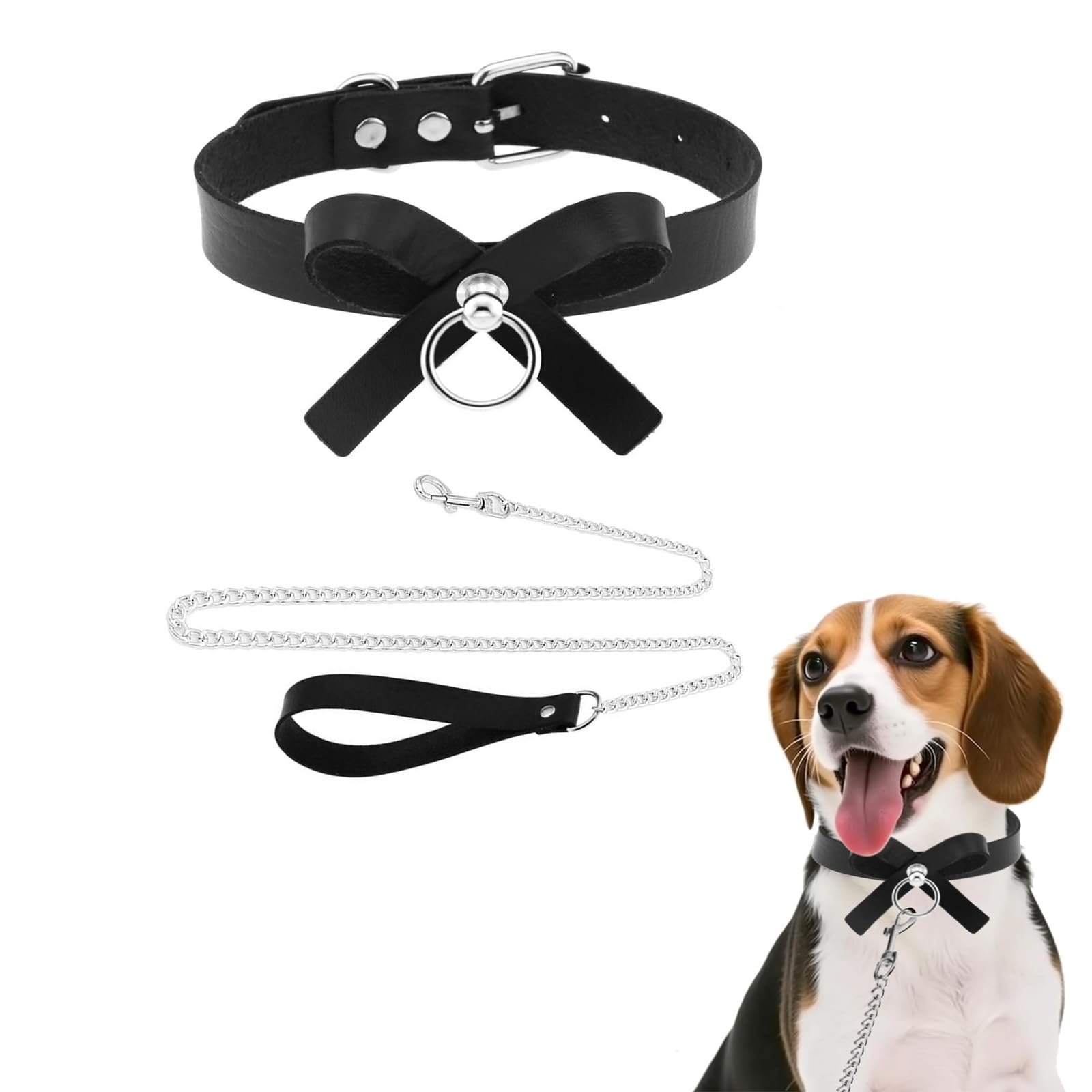 Soft Butterfly Bow Pu Leather Collar Necklace Set With Hauling Chains Fashion Cosplay Gift For Pet Dogs