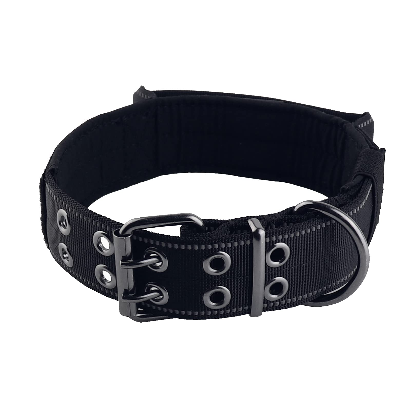 Yunleparks Reflective Dog Collar Heavy Duty Tactical With Control Handle And Metal Buckle For Dog Training(X-Large, Black)