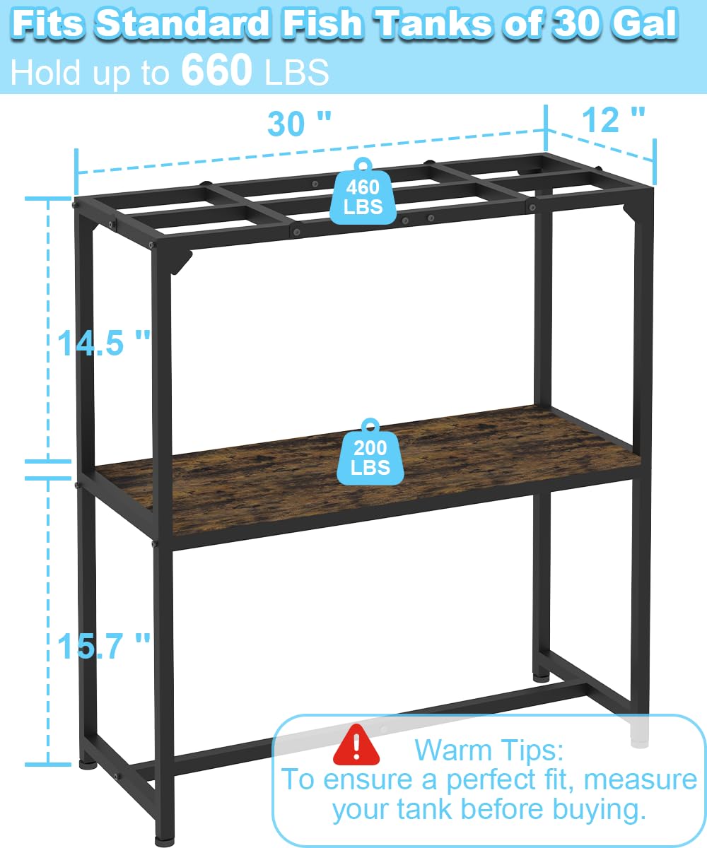 Mondazie 30 Gallon Fish Tank Stand, Upgraded Height Aquarium Stand Table with 2 Tiers Storage Shelf, Metal Reptile Breeder Turtl