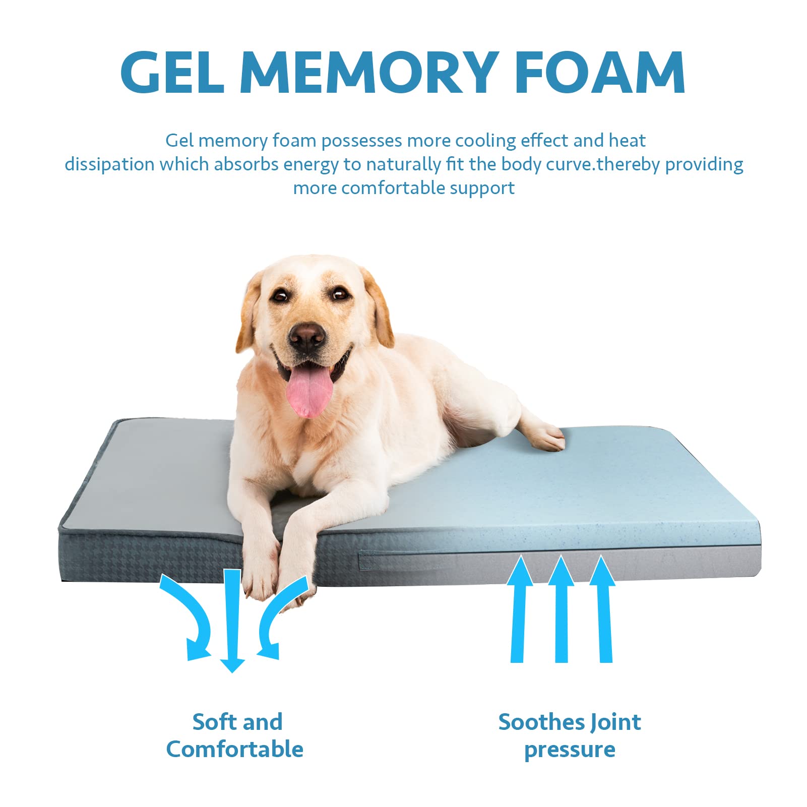 Orthopedic Dog Bed With Removable Washable Cover, Gel Memory Foam And Sponge 2-Layer, Pet Beds With Waterproof Lining And Anti-Slip Bottom For Large Dogs