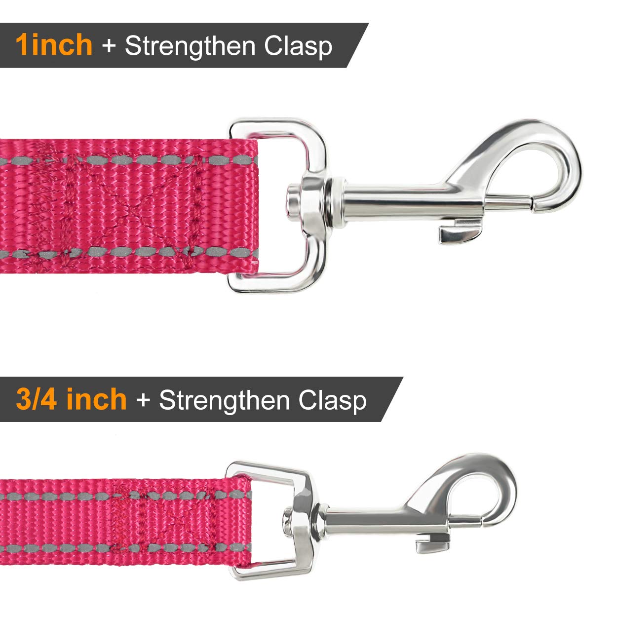 Joytale Double-Sided Reflective Dog Leash, 6 Ft/5 Ft/4 Ft, Padded Handle Nylon Dogs Leashes For Medium & Large Dogs Walking, Hotpink, 5Ft