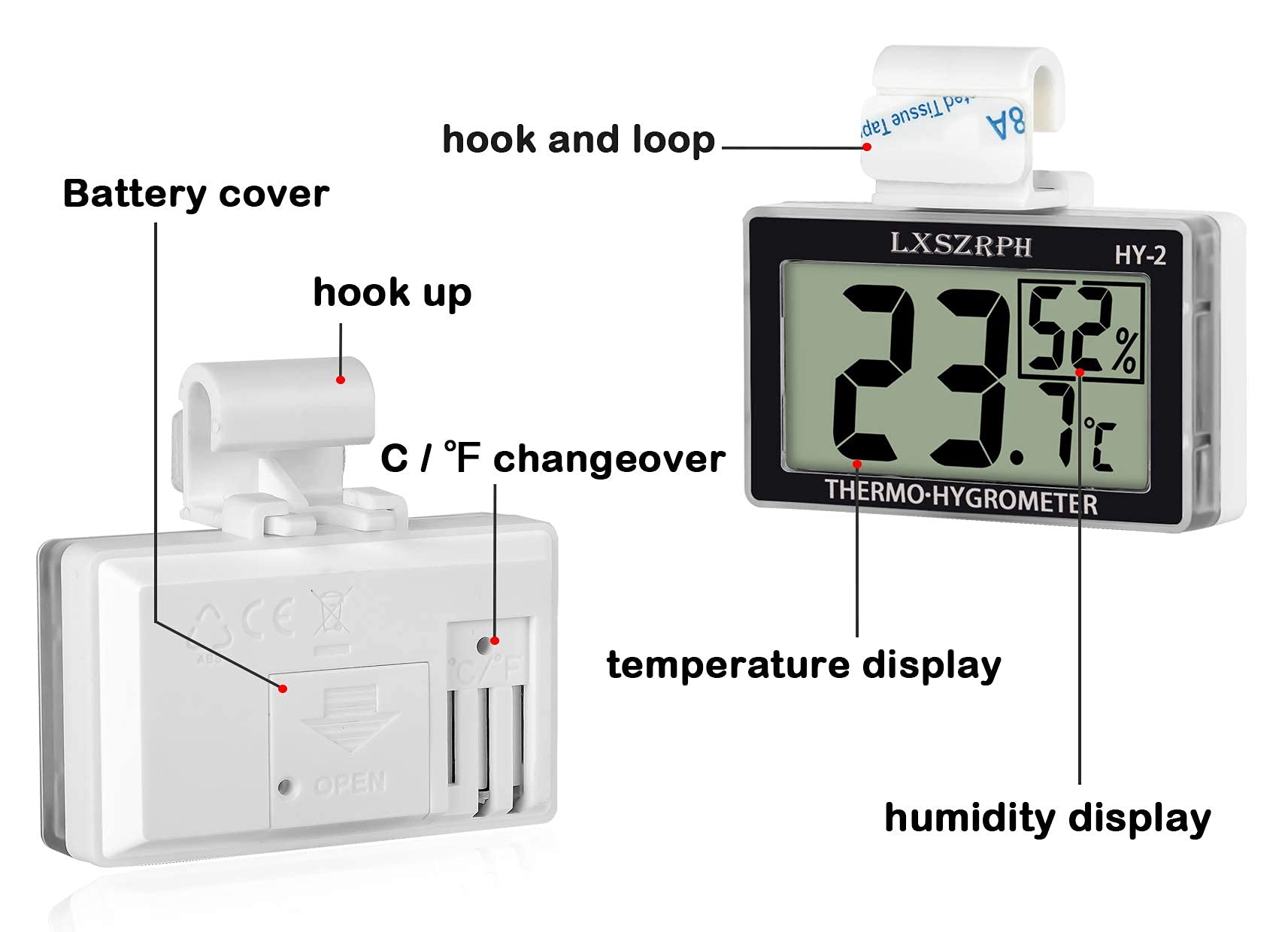 Lxszrph Reptile Thermometer Hygrometer Hd Lcd Reptile Tank Digital Thermometer With Hook Temperature Humidity Meter Gauge For Reptile Tanks, Terrariums, Vivarium (2Packs)