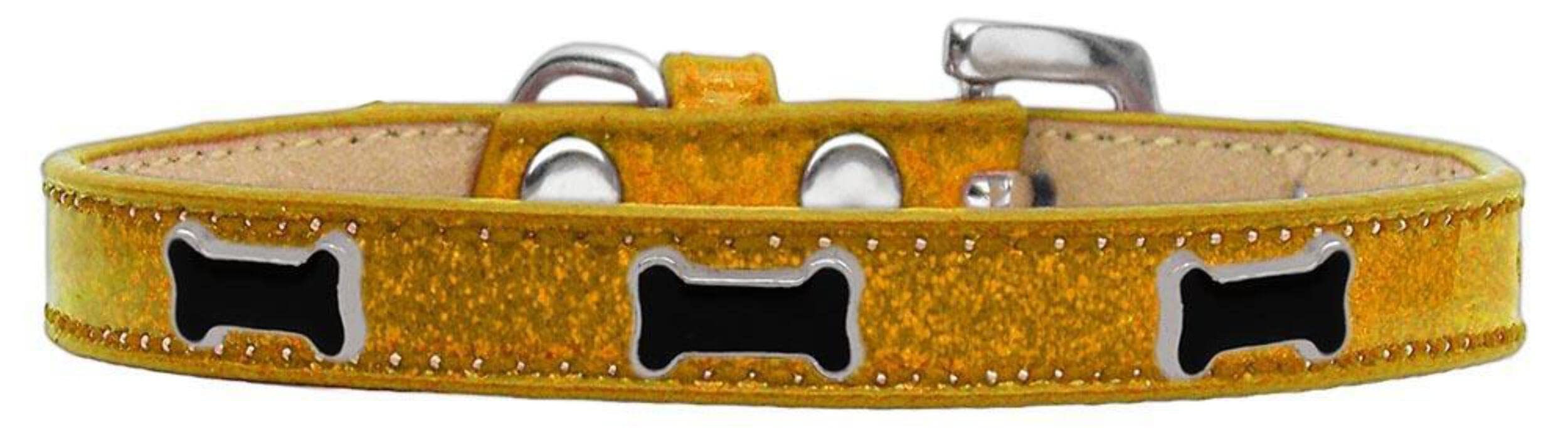 Mirage Pet Products Black Bone Widget Dog Collar Gold Ice Cream, Size 14