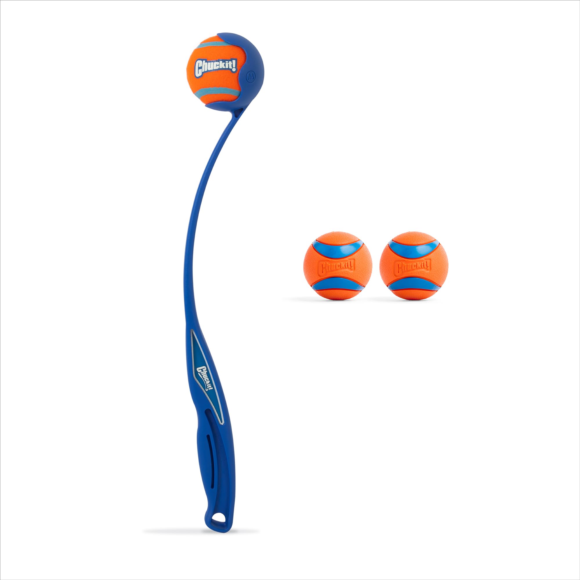Chuckit! Ultra Ball & Launcher Bundle - Sport 18 with 2 Pack Medium (2.5) Bouncy Fetch Balls for Dogs 20-60 lbs, Dog Fetch Ball 