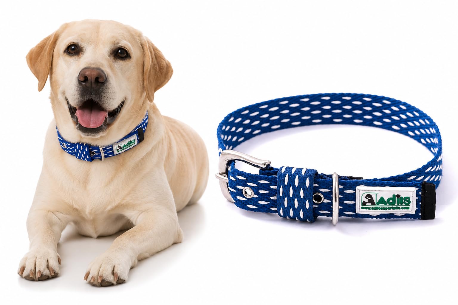 AdilS Adjustable Cotton White Dotted Dog Collar For Small, Medium & Large Dogs  Strong DRing, Metal Buckle, Pet Collars, Ligh