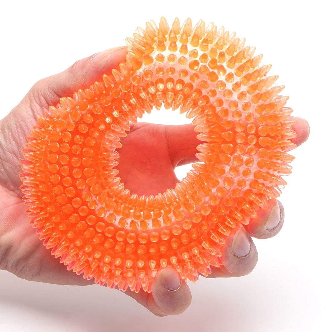 Woofy Puppy Squeaky Chew Toy  Crystal Ring Design Rubber Dog Toy For Aggressive Chewers  Dental Teething Cleaning Toy For Pupp