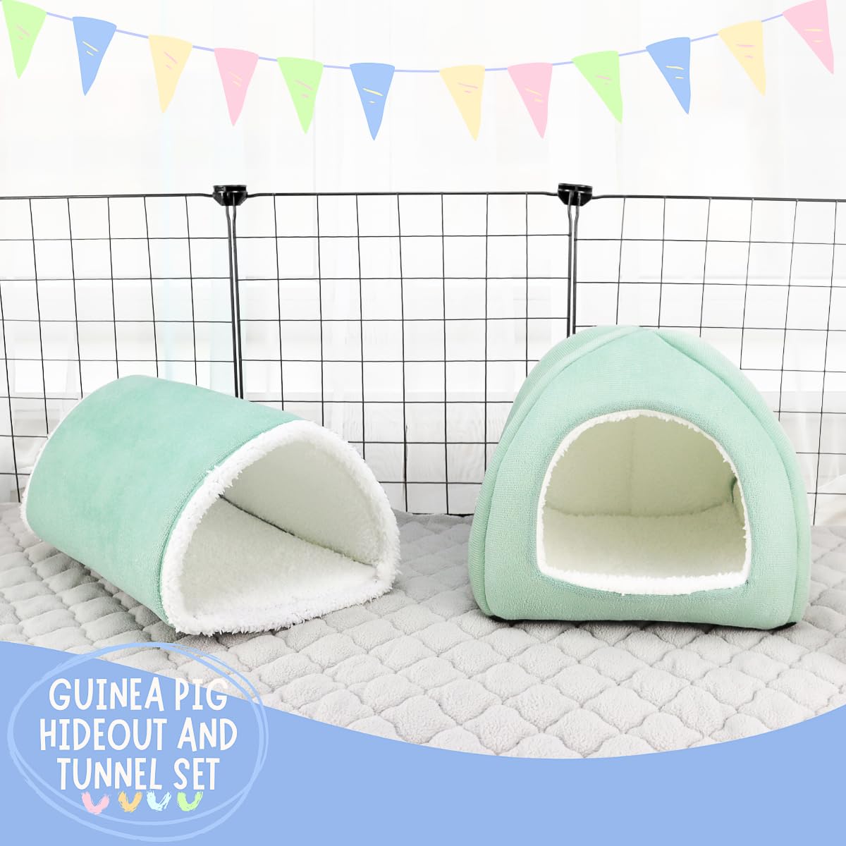 Tierecare Guinea Pig Hideout And Tunnel Set, Soft Plush Bed & Play Tunnel For Guinea Pigs, Rabbits, Ferrets, Small Animals - Was