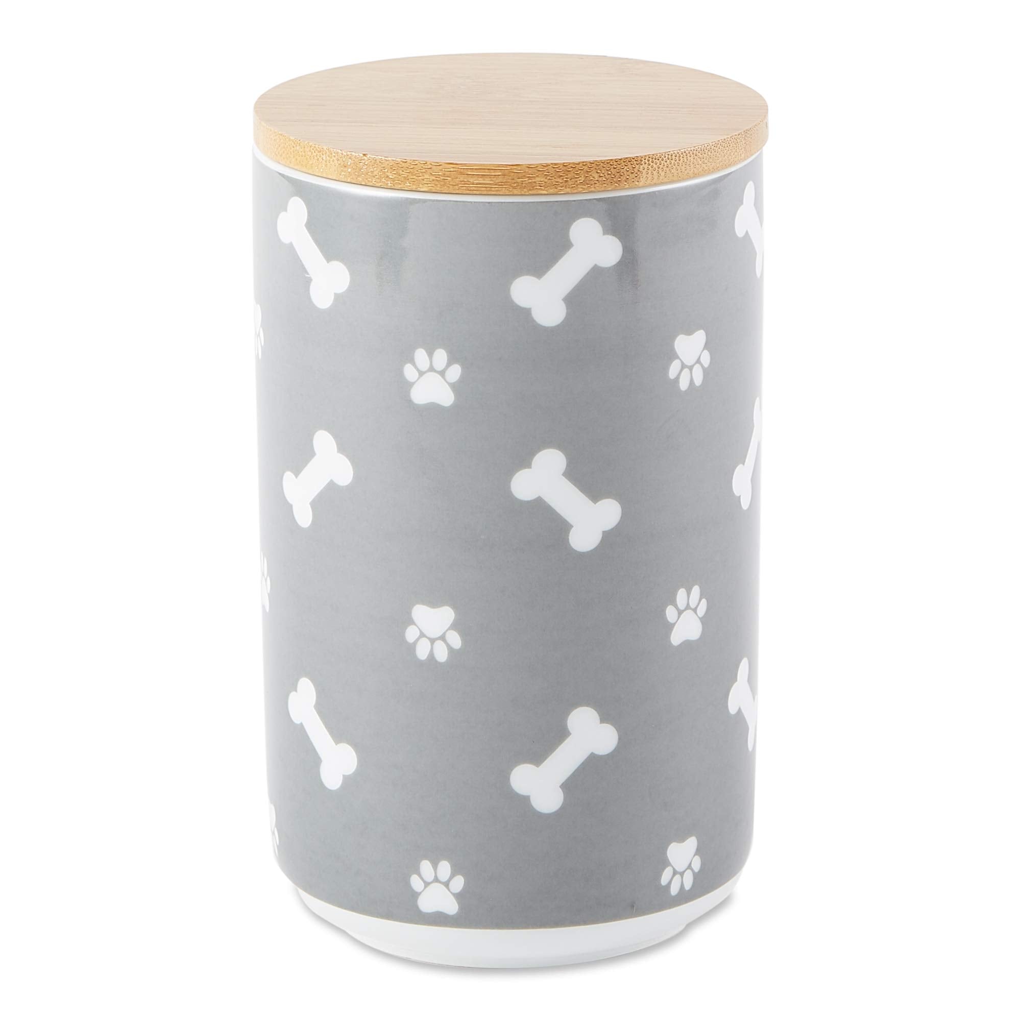 Bone Dry Ceramic Canister With Bamboo Lid, Paw & Bone Collection, Treat Jar, 4X6.5, Gray