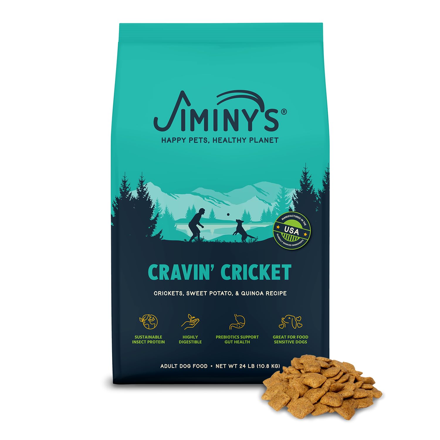Jiminys Cravin Cricket Dry Dog Food, Sensitive Stomach, Improved Gut Health, Probiotic & Prebiotic, Hypoallergenic, Lower Carb