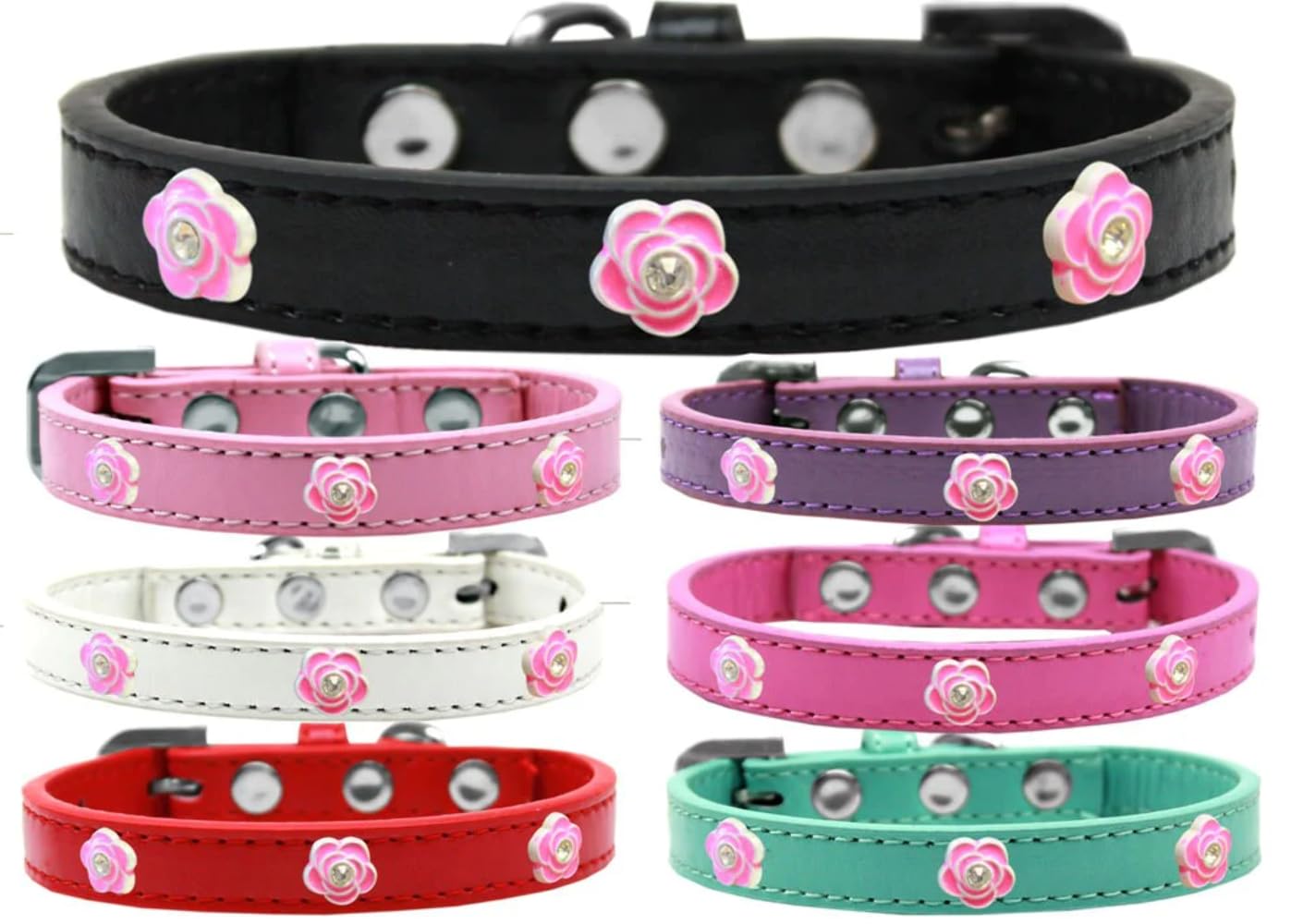 Dog, Puppy & Pet Widget Fashion Collar, Bright Pink Roses Lavender 16