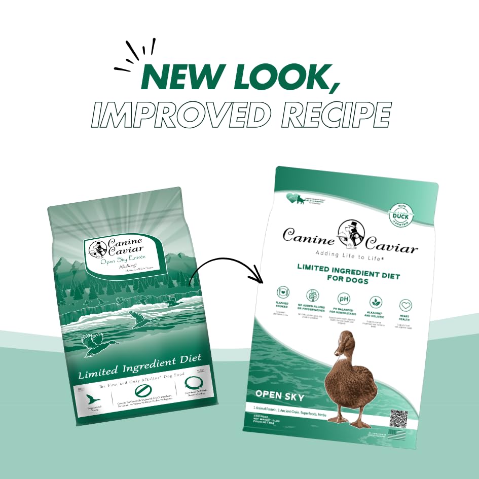 Canine Caviar - Open Sky: Duck & Teff Alkaline Dry Dog Food, Limited Ingredients, Gluten-Free, Based on Science & Research, Vete