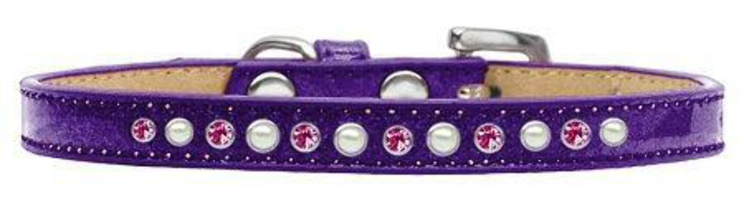 Dog, Puppy and Pet Ice Cream Collar, "Pearl & Pink Crystal Rimsets" Silver 14