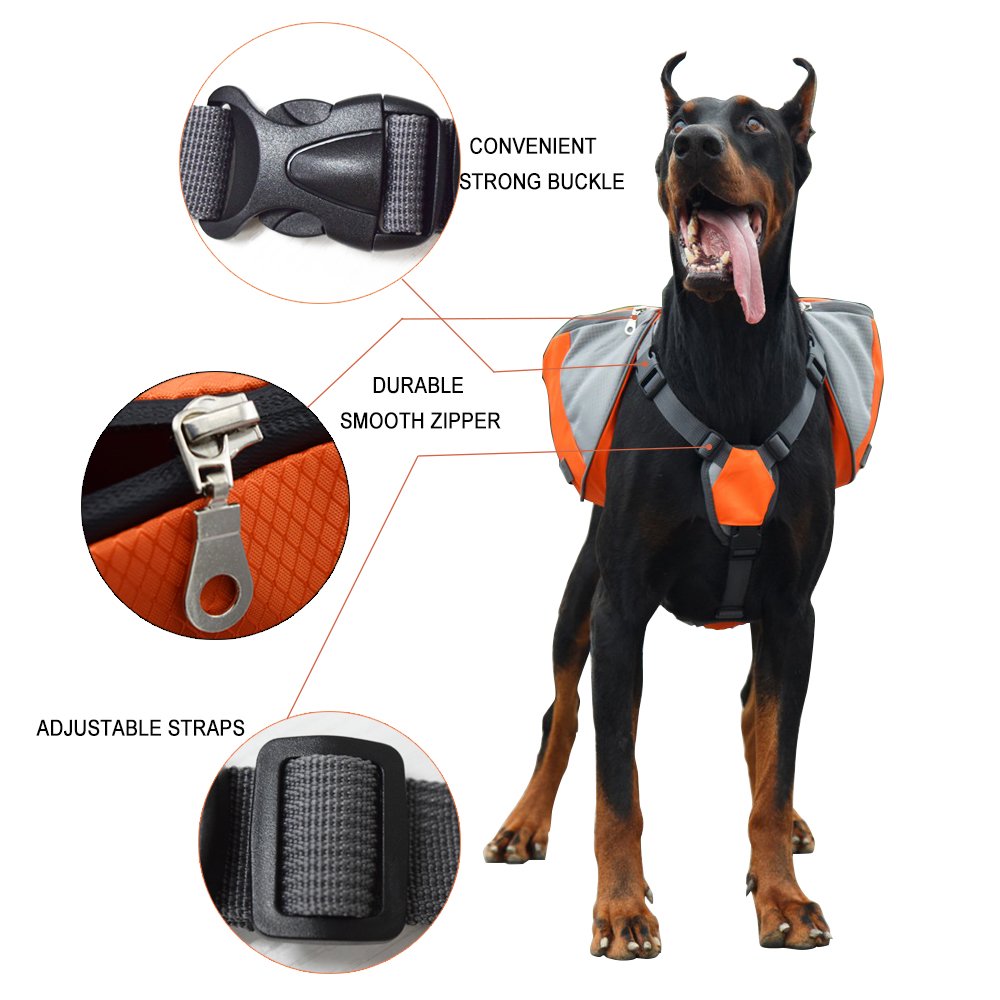 Lifeunion Polyester Dog Saddlebags Pack Hound Travel Camping Hiking Backpack Saddle Bag For Small Medium Large Dogs (Red,L)
