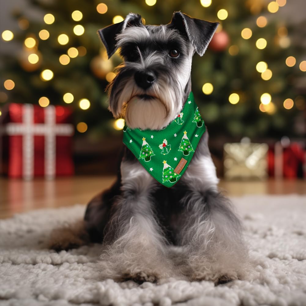 Christmas Dog Bandanas 2 Pack Washable Soft Cotton Christmas Tree & Snowflakes Scarf Multiple Sizes Offered Premium Durable Fabr