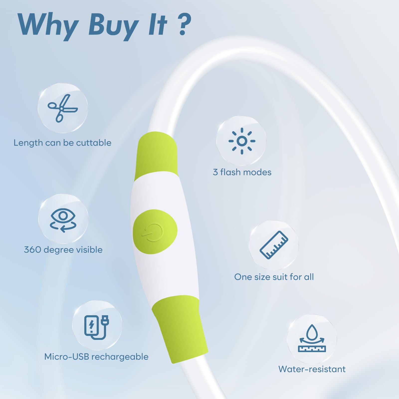 BSEEN LED Light Up Dog Collar, Rechargeable TPU, Green, 70cm, Model VQ-HQ9R-T7XR, Ideal for Night Walking