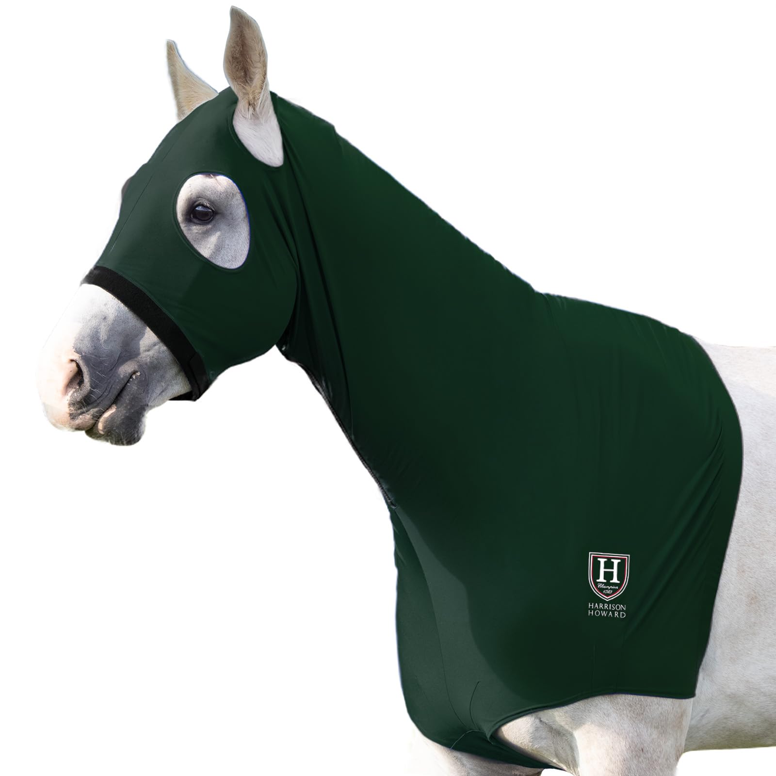 Harrison Howard Stretch Hood No Eye/Ear Covers Head, Shoulders, Mane, Chest, Withers Perfect For Show/Event Preparation-Hunter G
