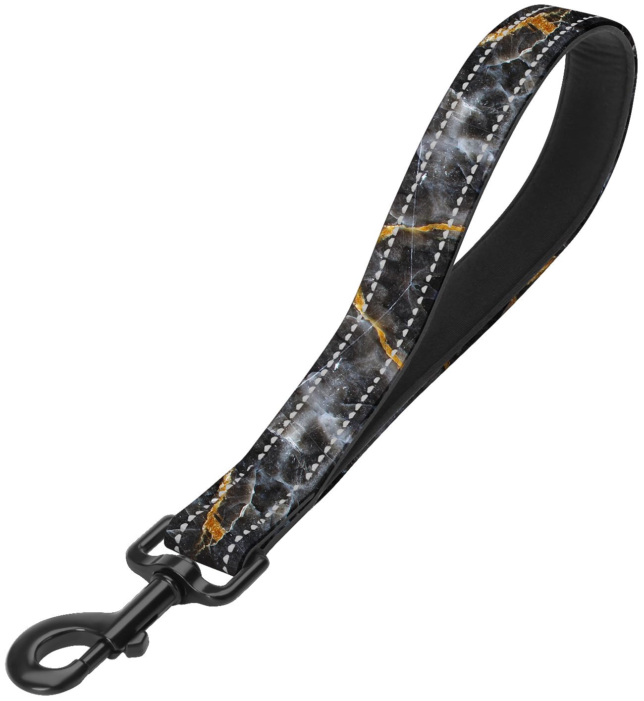 Black Marble Nylon Short Dog Leash For Training Control - Reflective, Padded Handle For Large & Medium Dogs