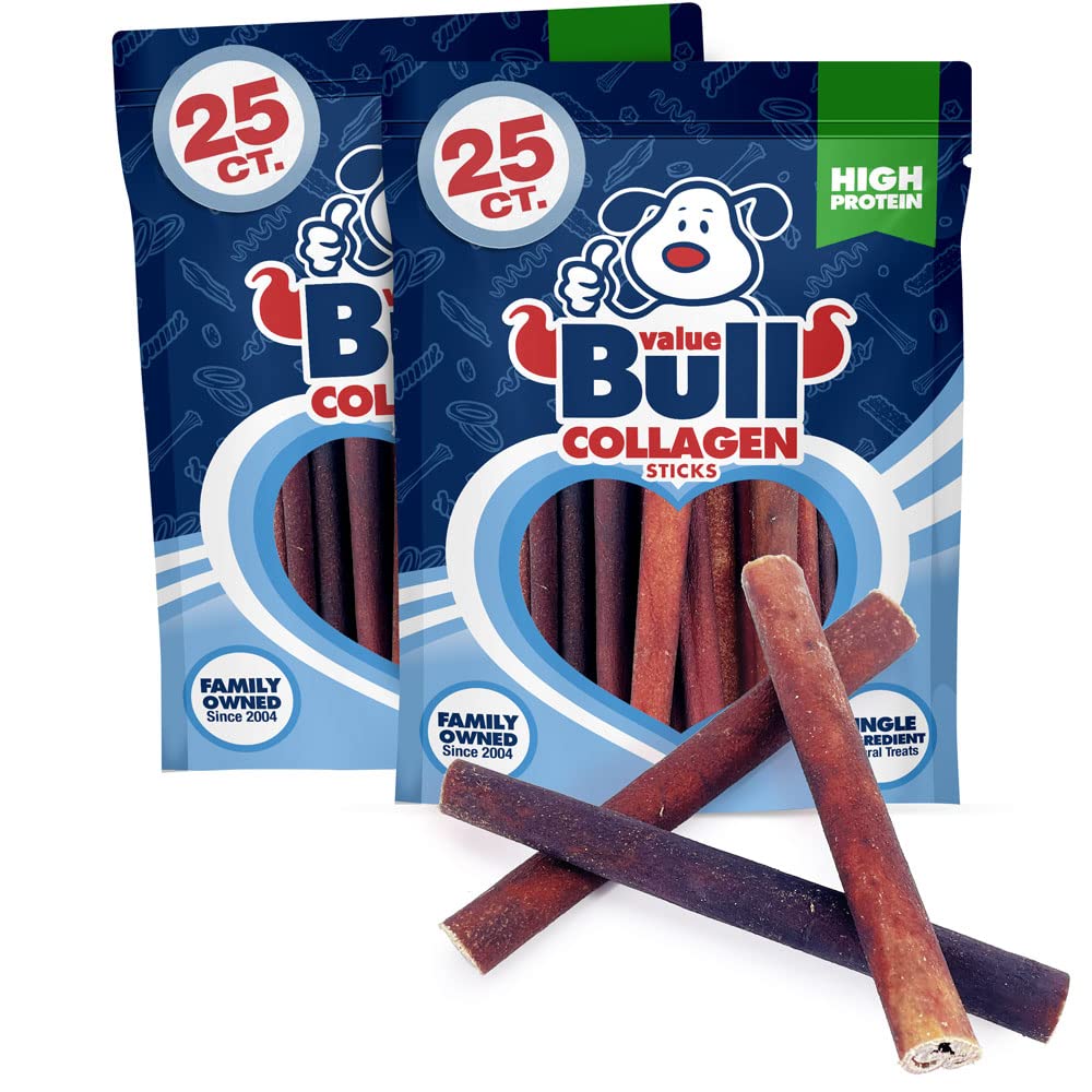 ValueBull USA Collagen Sticks for Dogs, 6 Inch Thick Chews, Natural Long-Lasting Dog Treats, 50 Count - Supports Joints, Skin &