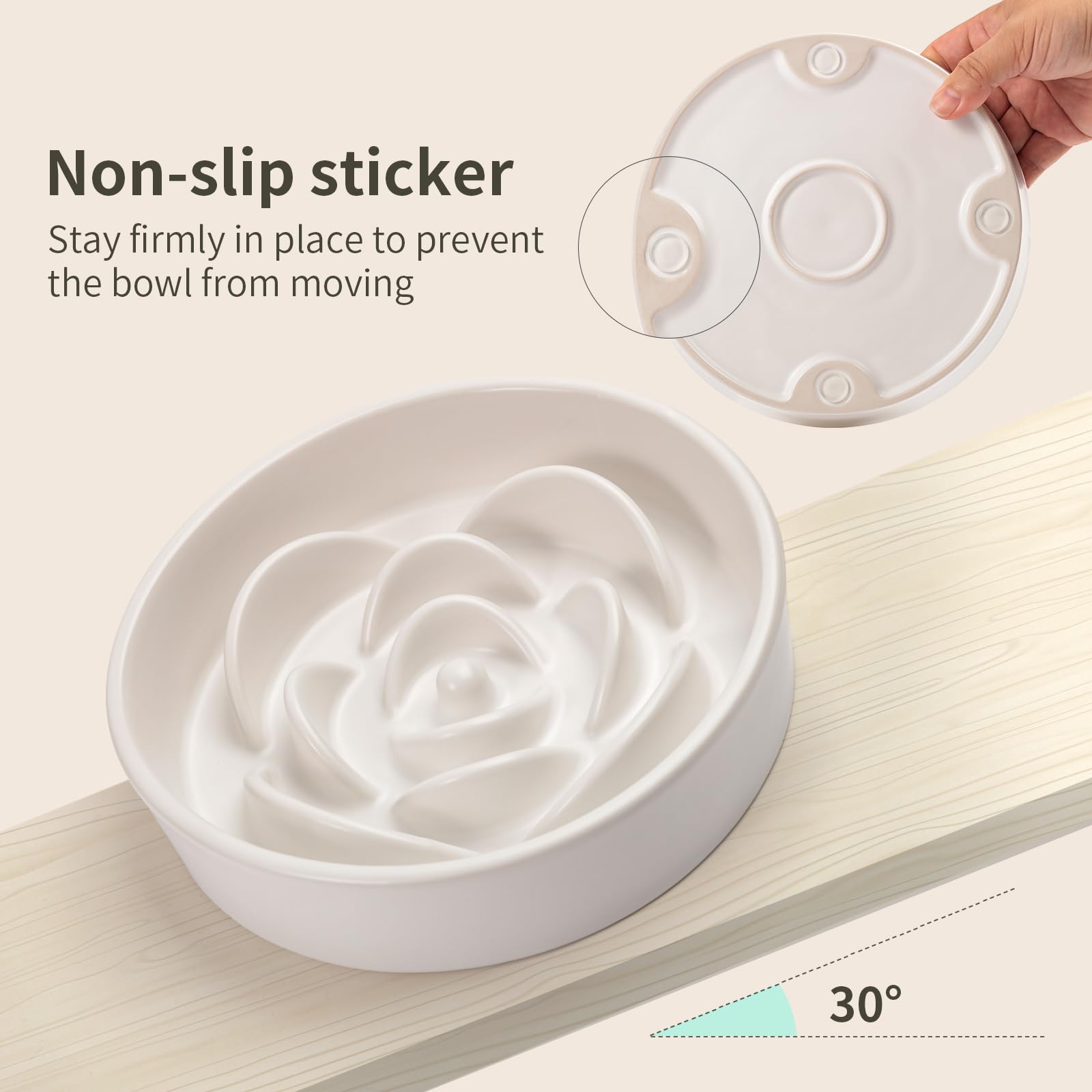 8.26 in White Ceramic Slow Feeder Dog Bowl for Medium and Large Breed,Pet Feeding Dog Food Water Dish Heavy Wighted,Puppy Bowl f