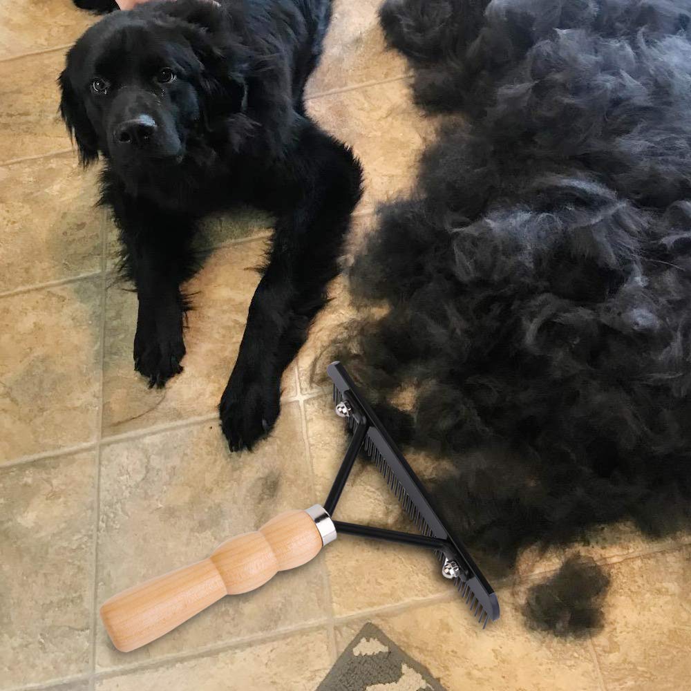 Ordermore Long Tooth Undercoat Dog Rake - Anti-Slip Wood Handle Grooming Tool for Long-Haired Pets, 1 Count