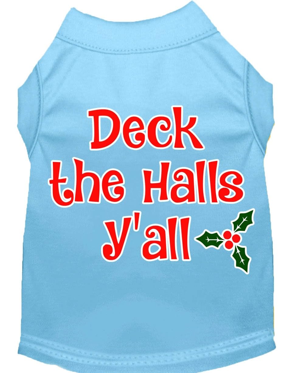 Christmas Pet Dog & Cat Shirt Screen Printed, "Deck The Halls, Y'all" Yellow XL (14-20 lbs.)