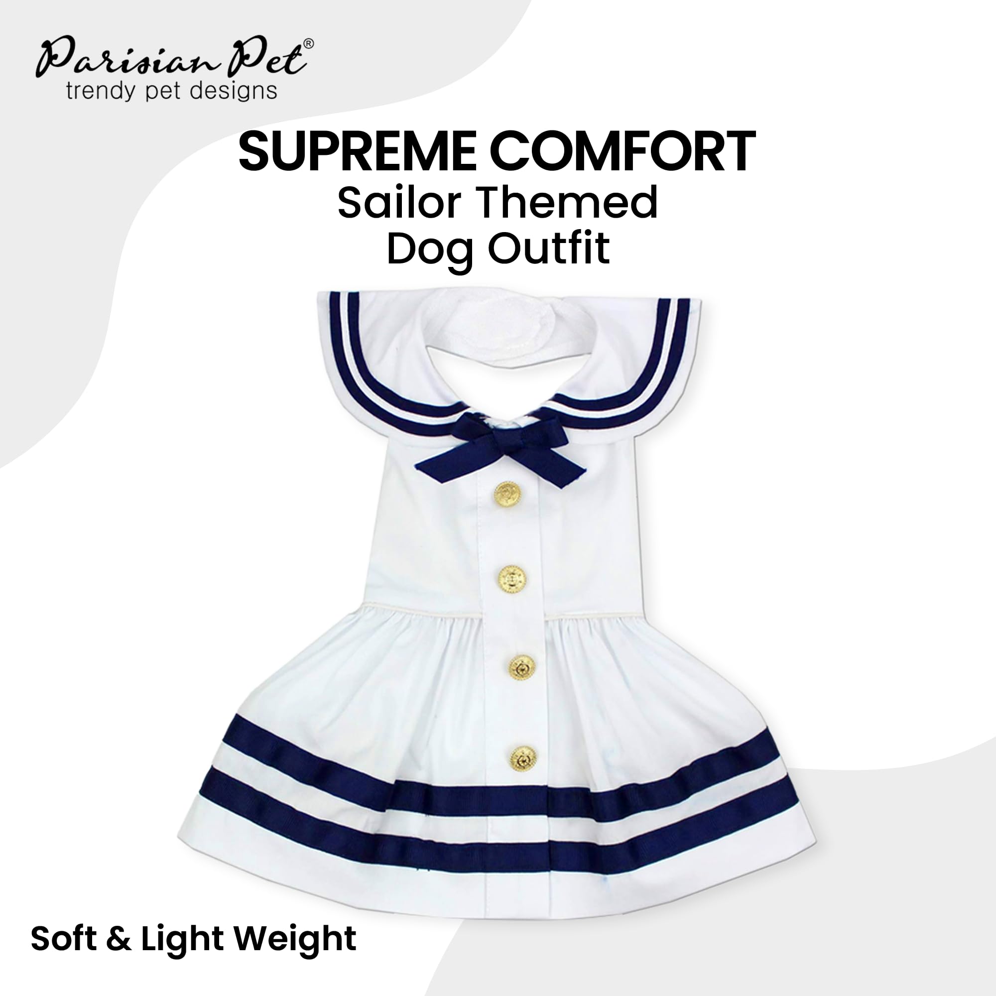 Parisian Pet Dog Dress - Lightweight Cotton Sailor Outfit - Breathable 3XL White and Blue Dress for Girls