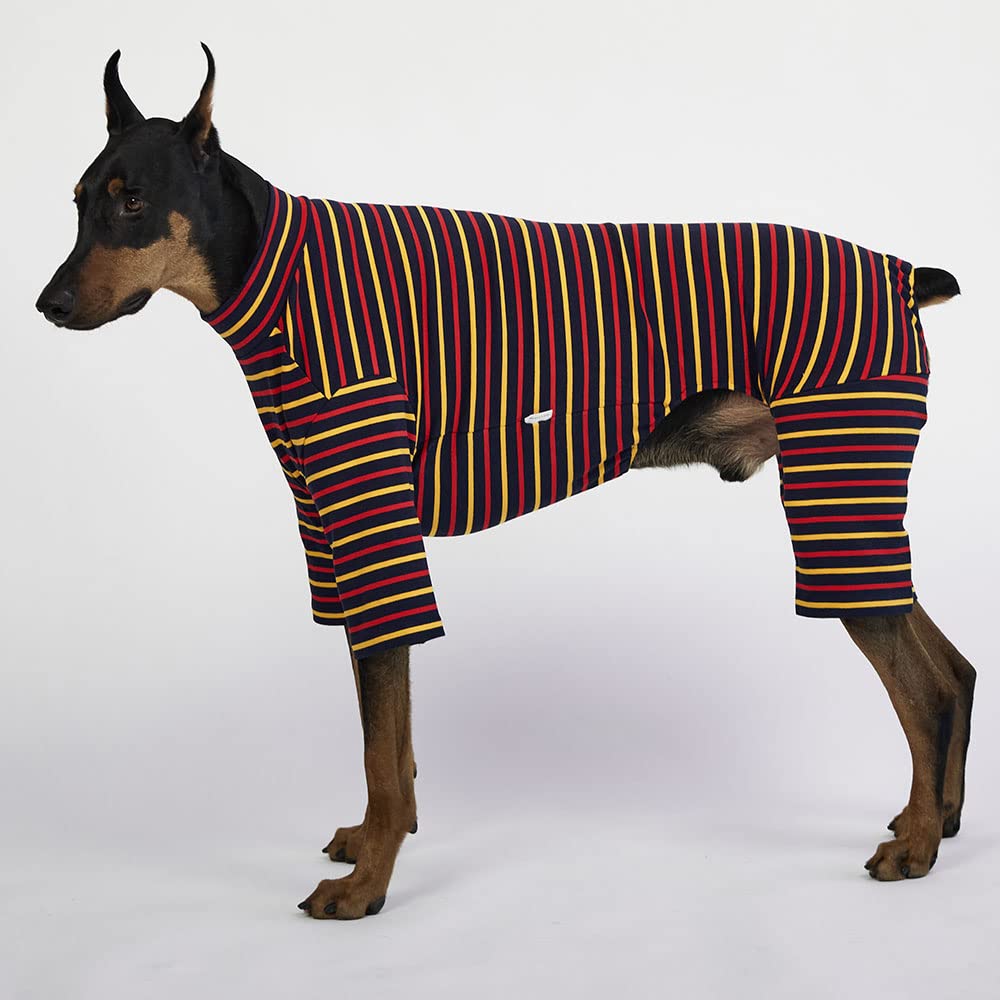 Lucky Petter Small Dog Pajamas Basic Onesie Doggie Jammies Stretchable Dog Jumpsuit Bodysuit Pjs (4X-Large, Stripe Navy)